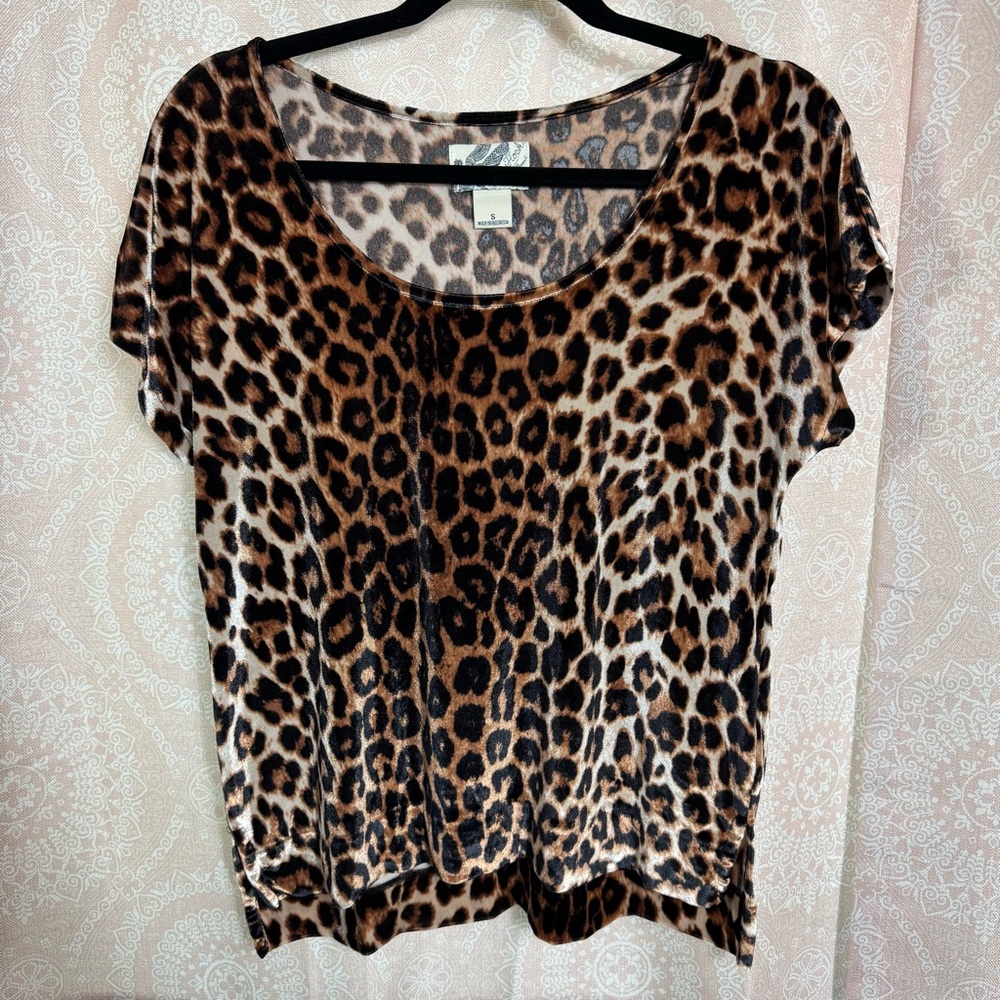 Holly Hock x Lucky Brand Women's M Leopard Print Velour Short Sleeve Top